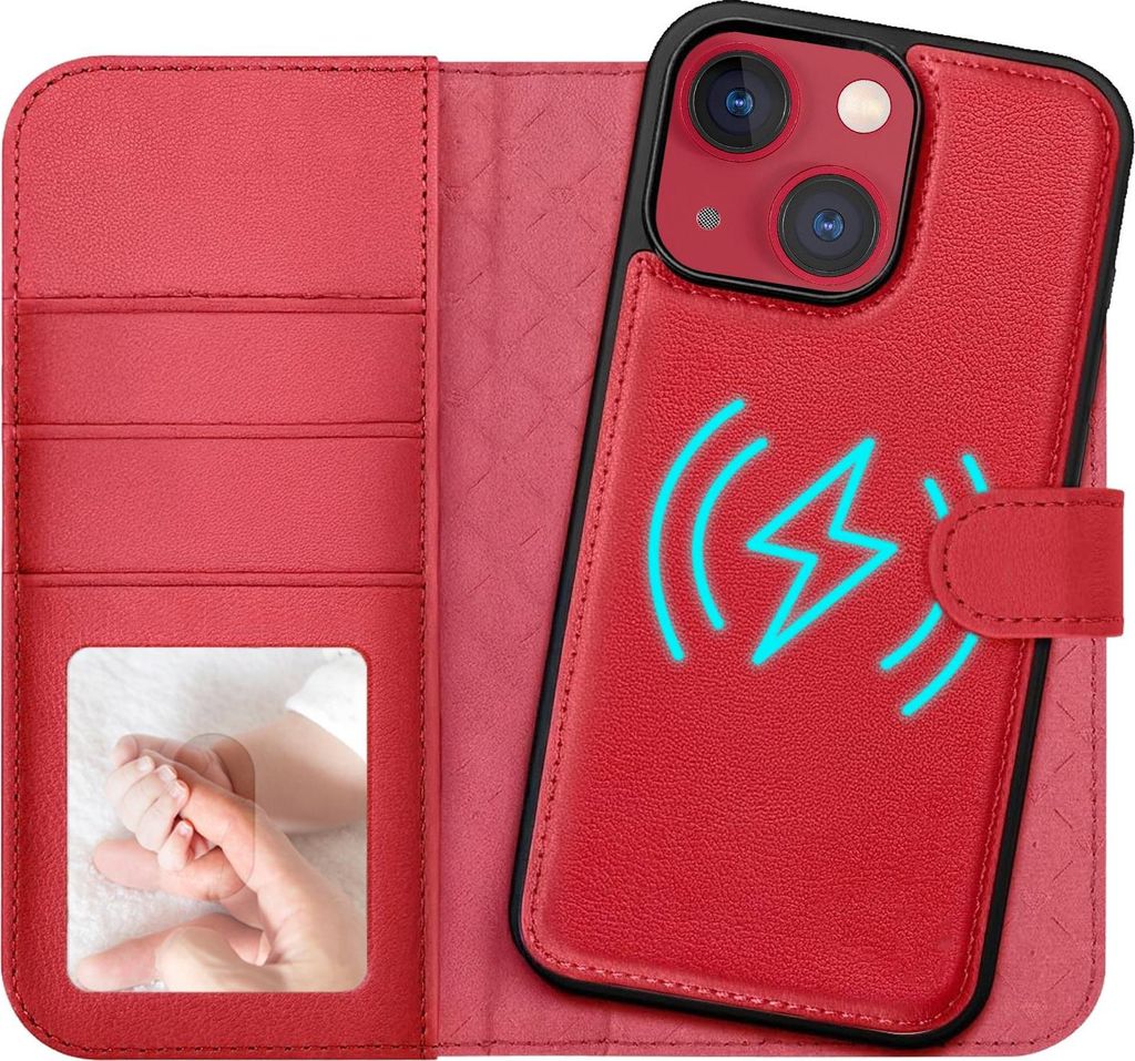 2in1 Magnet Wallet Handyhülle für iPhone 13 Hülle RFID Schutz, abnehmbare Magnet Hülle, MagSafe kompatibel, stoßfestes Case mit Fotofenster