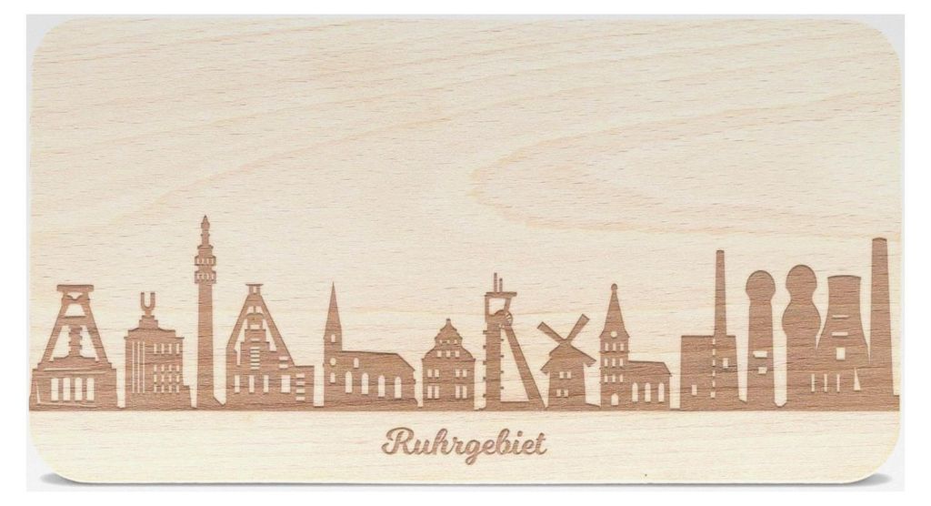 Frühstücksbrettchen mit Gravur - Skyline Ruhrgebiet - Holz Schneidebrett - Geschenk für Stadtverliebte im Ruhrgebiet - Ideal als Souvenir