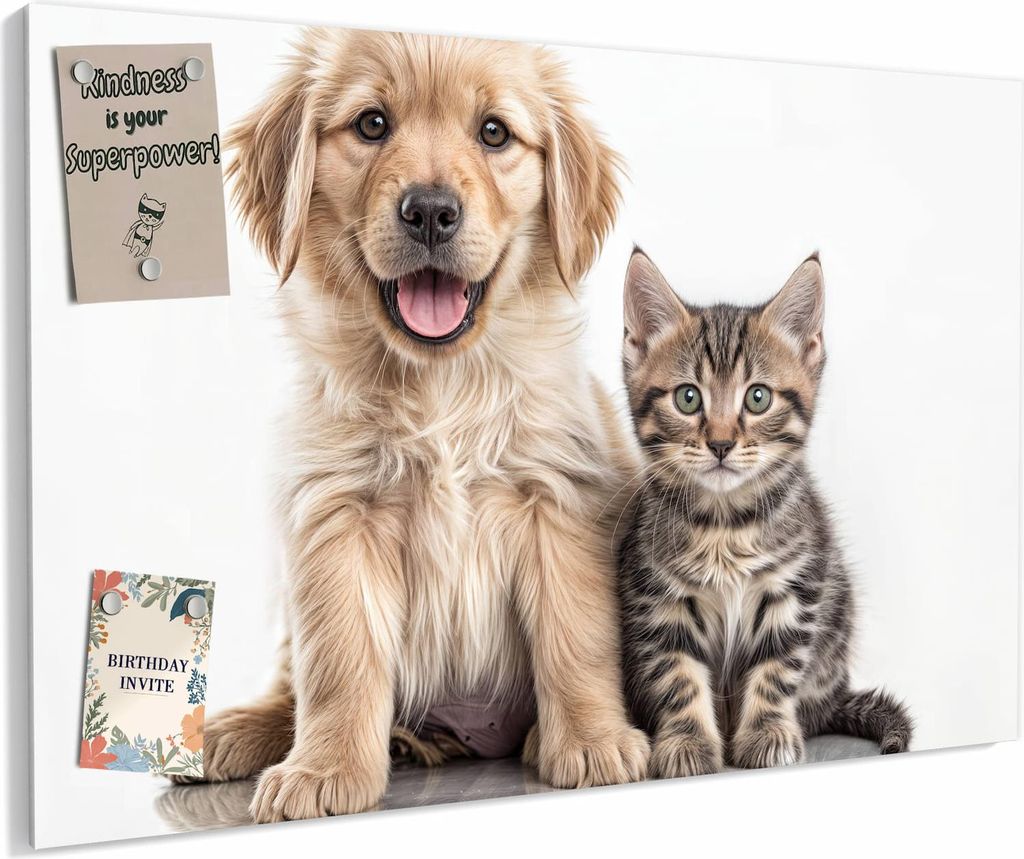 Magnettafel 60x40cm magnetisch & beschreibbar Metall-Board - Katze und Hund