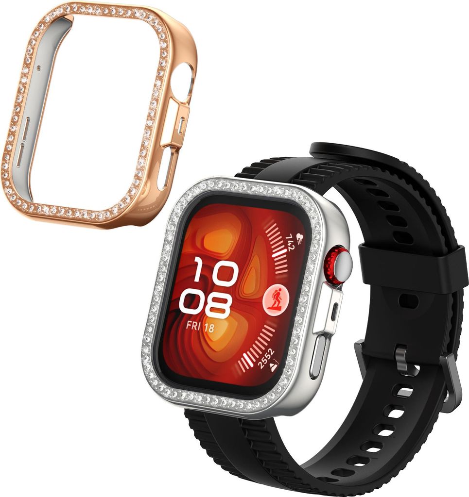kwmobile 2x Kunststoff Hülle kompatibel mit Huawei Watch Fit 4 Pro Schutzhülle Schutzrahmen - Glitzer Schutz Zubehör in Silber Rosegold