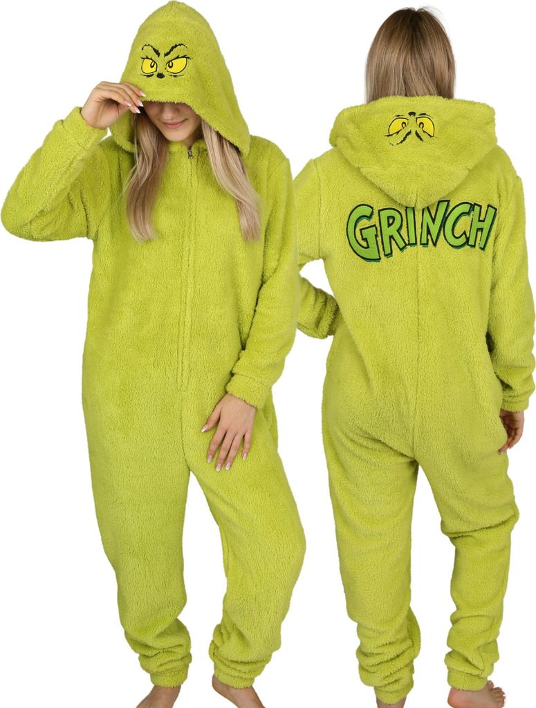Grinch-Fleece-Schlafanzug, einteilig, Damen-Onesie mit Produktbild 