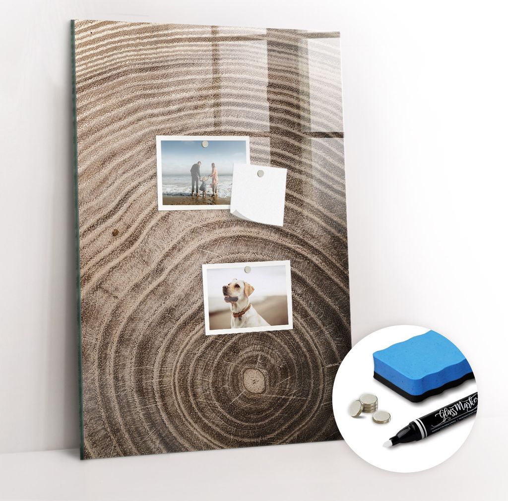 Magnetpinnwand Memoboard - Zubehörsatz - Weißer Marker + Schwamm + Magnete - 40 x 60 cm - Holzmaserung