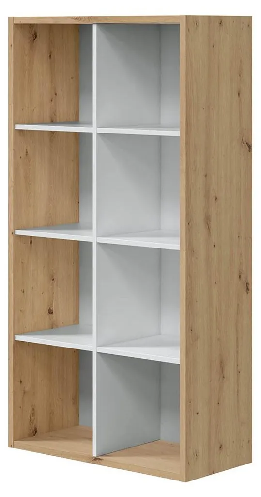 Bibliothèque NOA Blanc et Chêne 8 Cases 137x71cm Meuble de Rangement