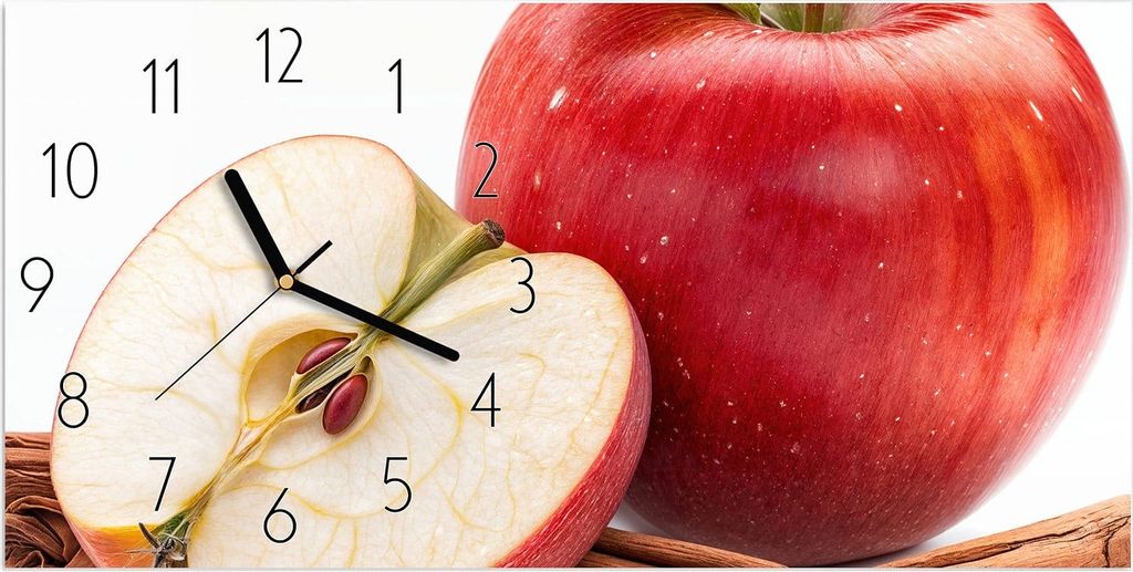 Wanduhr aus Glas mit Motiv Apfel mit Zimt- 60 x 30 cm - inkl. Aufhängesystem