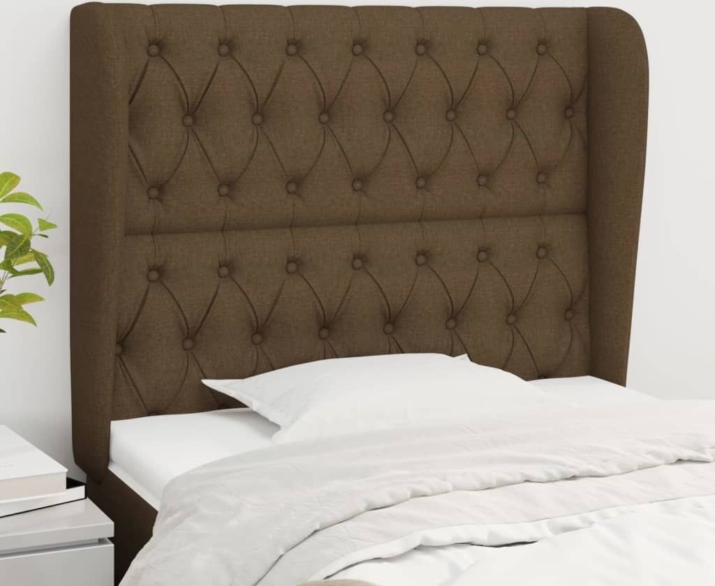 The Living Store Kopfteil mit Ohren Dunkelbraun 103x23x118/128 cm Stoff