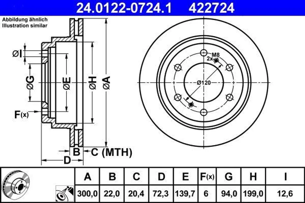 Disque de frein ventilé Mitsubishi Pajero ATE 24.0122-0724.1 haute qualité