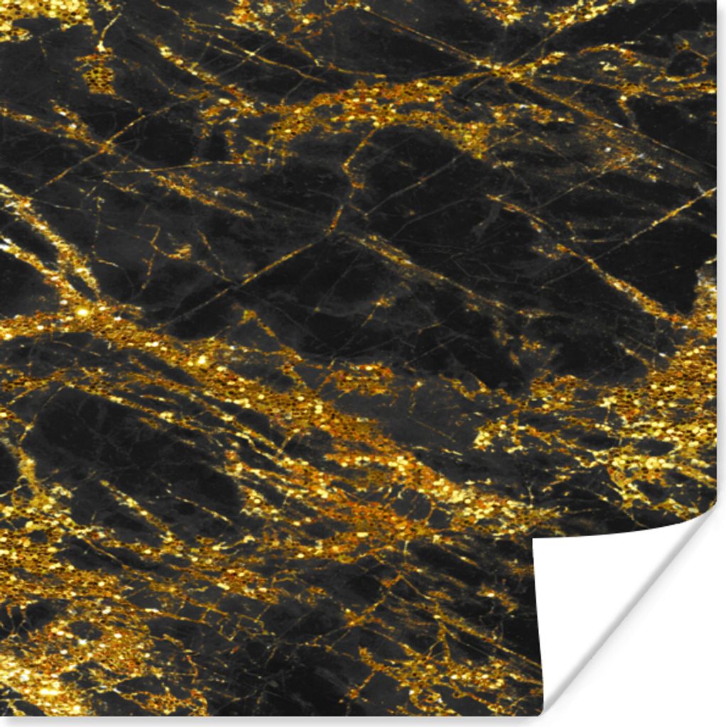 MuchoWow Poster Marmor - Schwarz - Gold - Glitter 30x30 cm - Wandposter - Printing