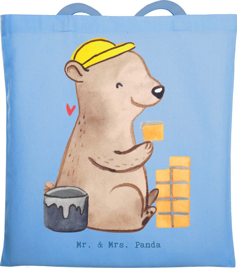 Mr. & Mrs. Panda Tote Bag Maurer Herz - Sky Blue - Geschenk, Laptoptasche, Unitasche, Shopping Tasche, Gesellenprüfung, canvas, Maurerbetrieb, Han...