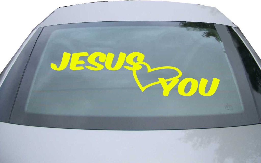 Indigos UG - Aufkleber Heckscheibe & Motorklappe DE7010 - neongelb - 600x157 mm - Jesus love you Christentum - Auto Scheiben Fenster Heckklappe Tun...