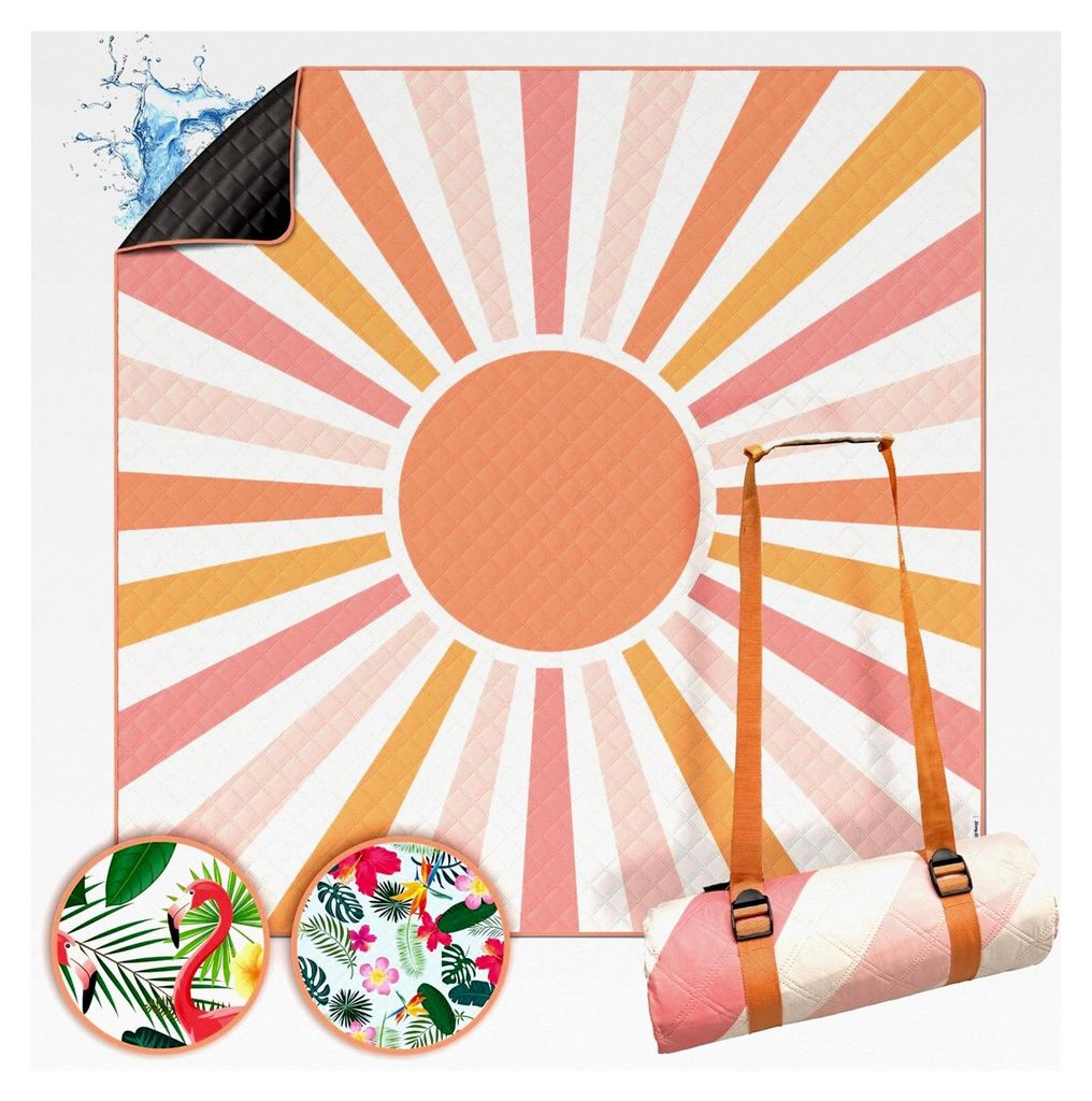 Wasserdichte Picknickdecke | Sandfreie Stranddecke, gepolstert & extra weich | XXL Strandtuch Camping Zubehör 200x200 cm