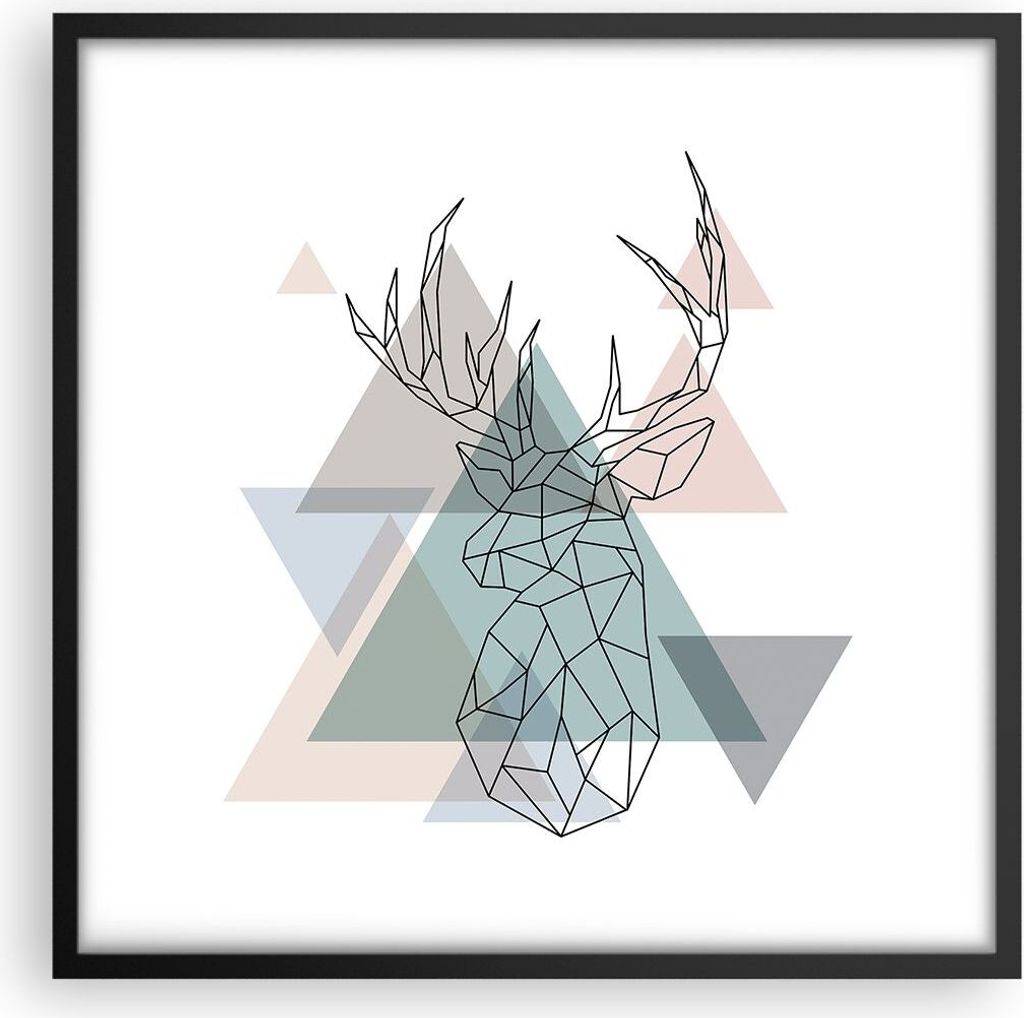Gerahmtes Poster - Schwarzer Rahmen - Hirsch Abstraktion - 50x50 cm - Wand Bild - Wanddeko - Wandbilder - Kunstposter - Wandposter - Bilderrahmen -...