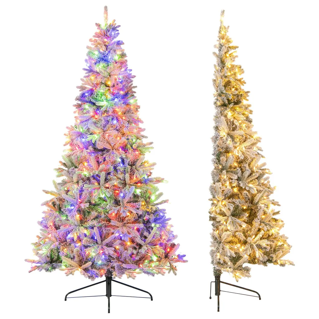 Sapin de Noël mural 180 cm effet neige avec LED intégrées et 9 fonctions
