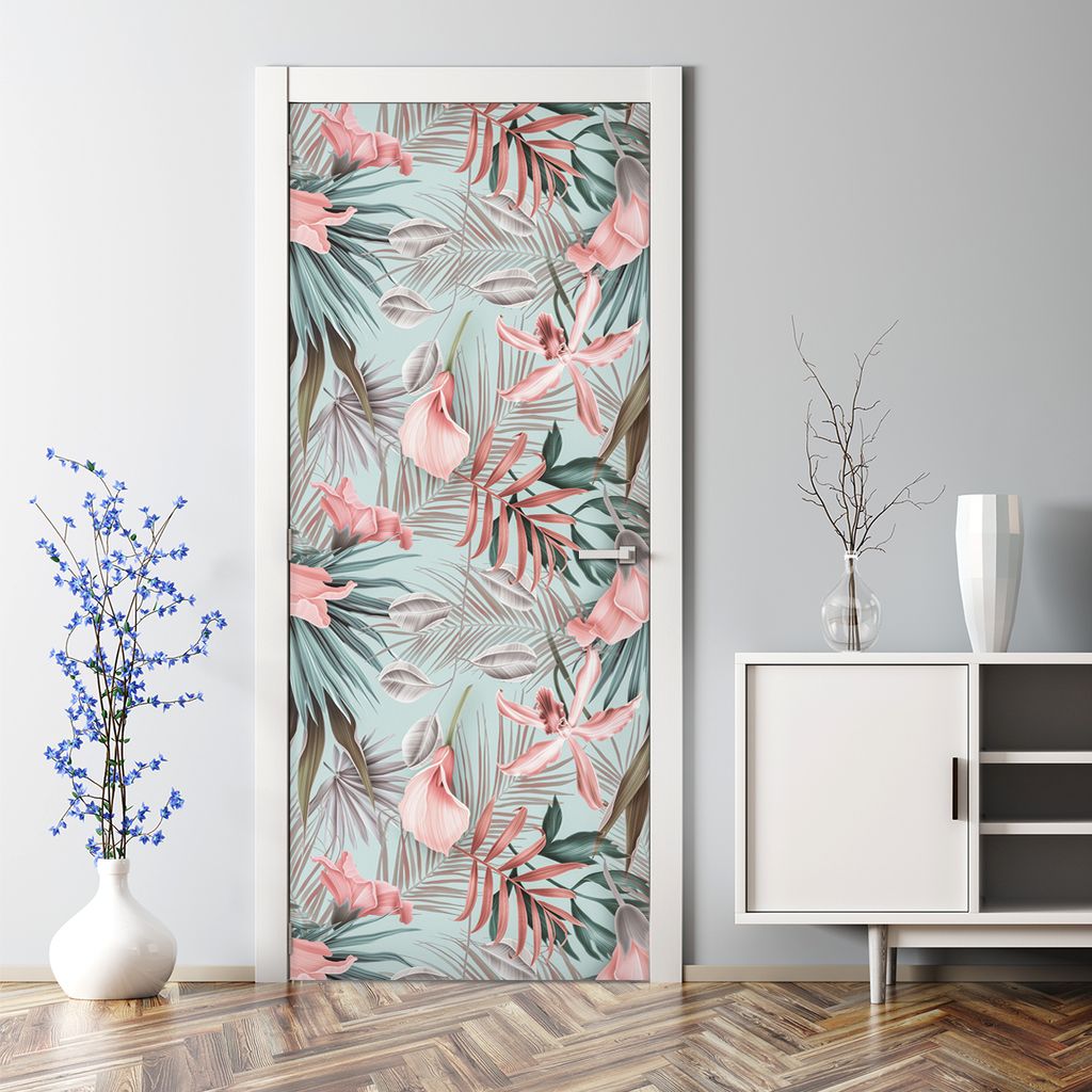 Dekorative Türtapete selbstklebend Klebefolie Türposter Türaufkleber Tropische Blumen 85 x 200 cm