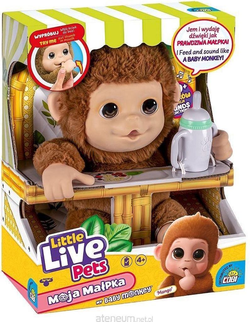 The image shows the packaging of a Little Live Pets "My Baby Monkey" toy. The packaging features the toy monkey prominently, along with product information and branding.