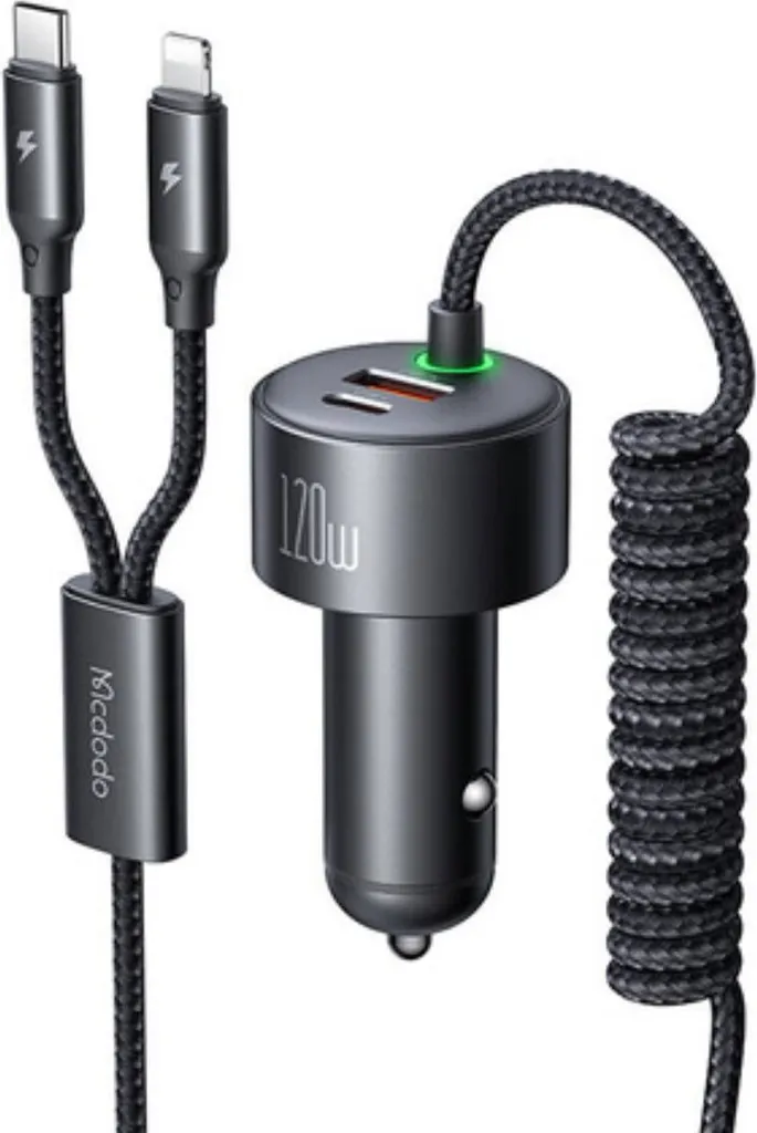 Mcdodo CC-0370 Caricabatterie Auto 120W Cavi Retrattili USB-C Lightning