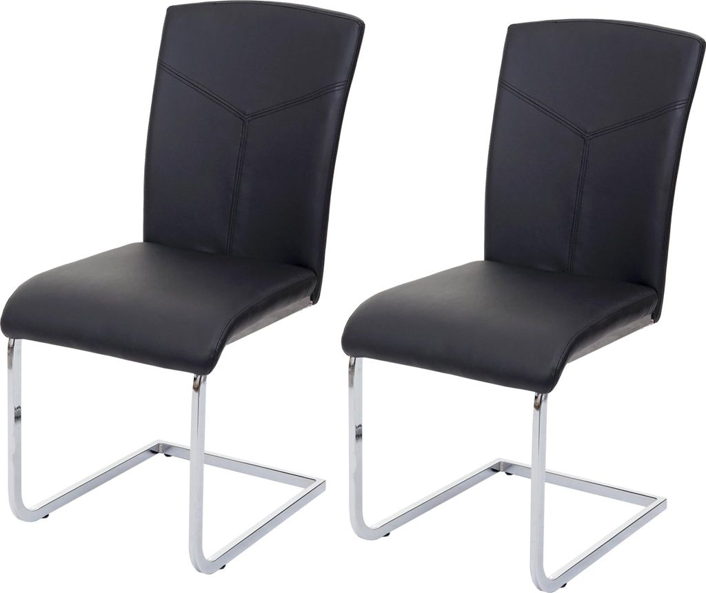 2er-Set Esszimmerstuhl HWC-F36, Freischwinger Küchenstuhl Konferenzstuhl Kunstleder, schwarz