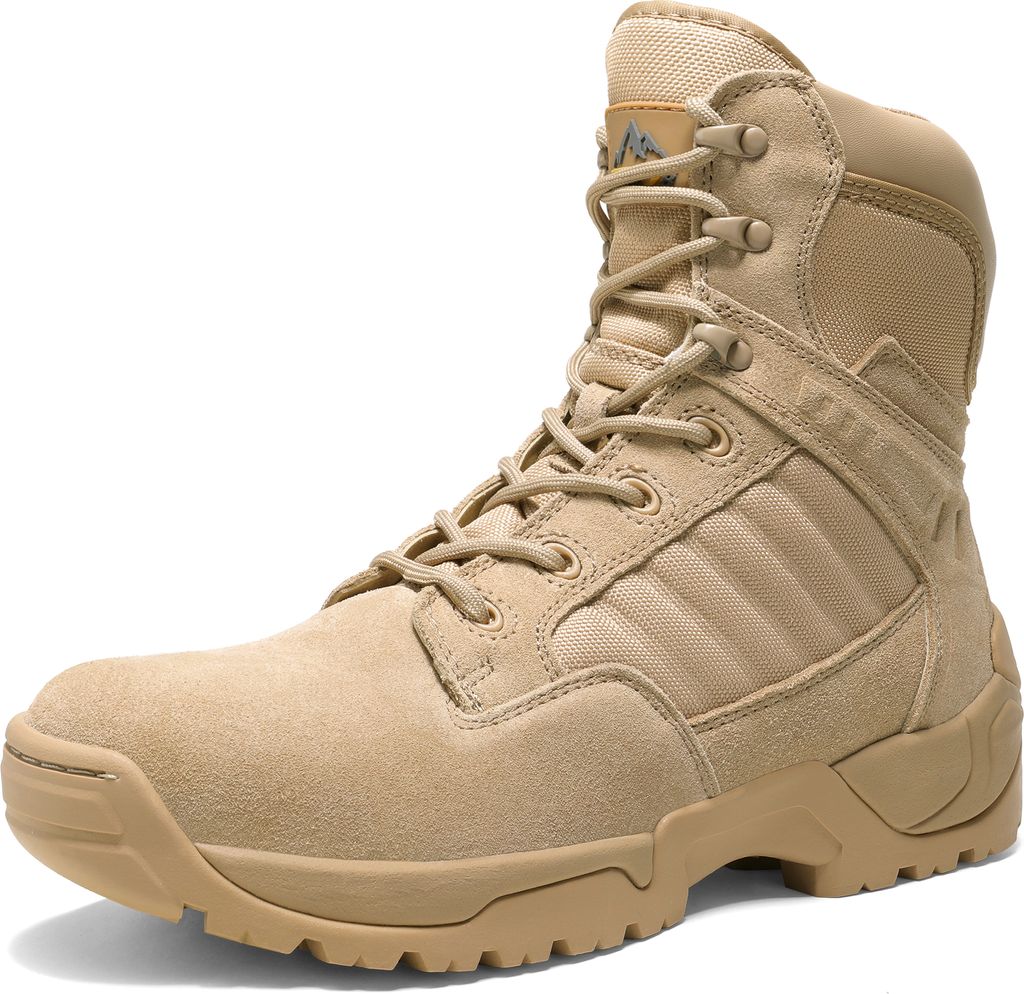 NORTIV 8 Herren Security Tactical Einsatzstiefel Boot Zipper Militär Kampfstiefel Springerstiefel,Farbe: Sand, Größe: 46