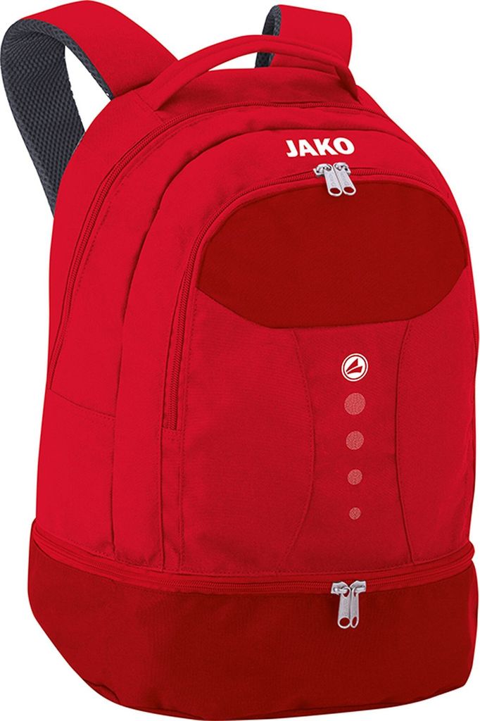 A red backpack is shown against a white background.