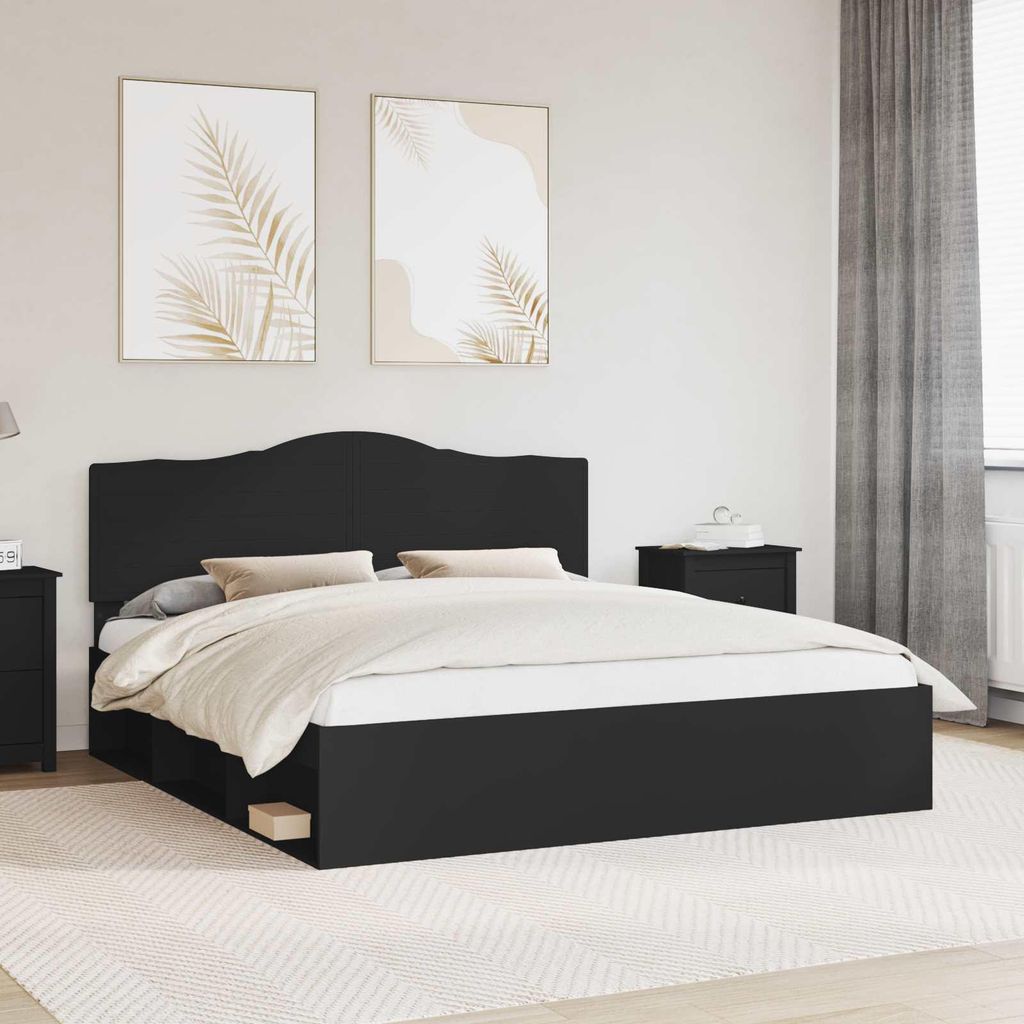 Maison Exclusive - Bettrahmen Schwarz 200 x 200 cm Massives Kiefernholz