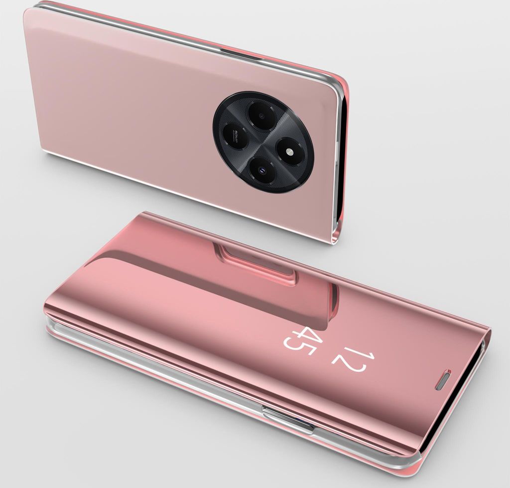 Handyhülle für Xiaomi Redmi 14C Clear View Hülle Klapp Flip Hülle Bumper Cover Spiegel Mirror, Farbe: Rosa