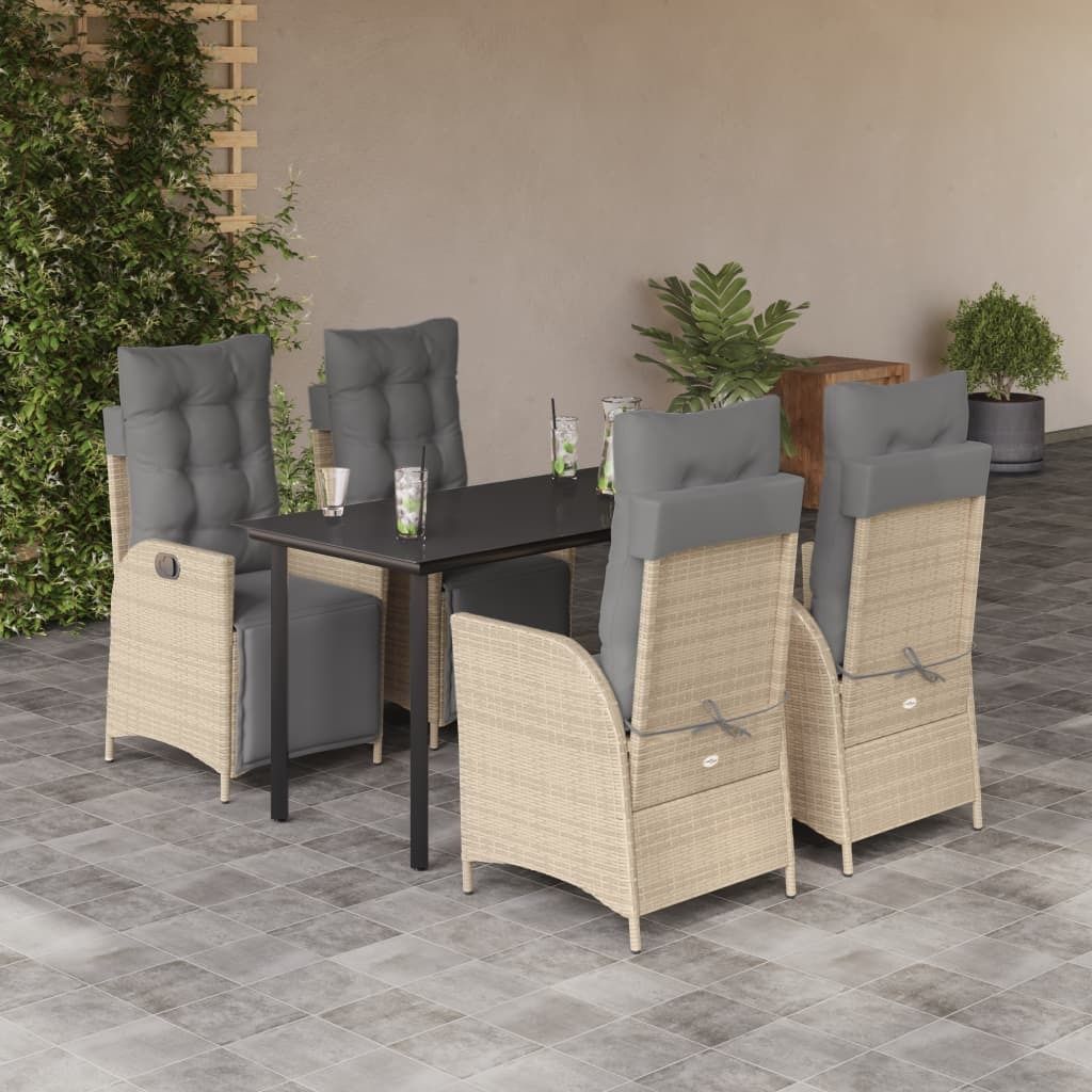Maison Exclusive - 5-tlg. Garten-Essgruppe mit Kissen Beigemischung Poly Rattan