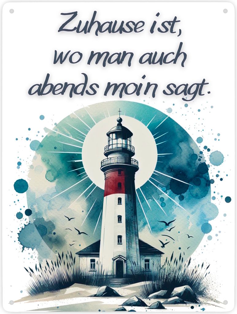 Leuchtturm Metallschild XXL in 28x38 cm mit Spruch Zuhause ist, wo man auch