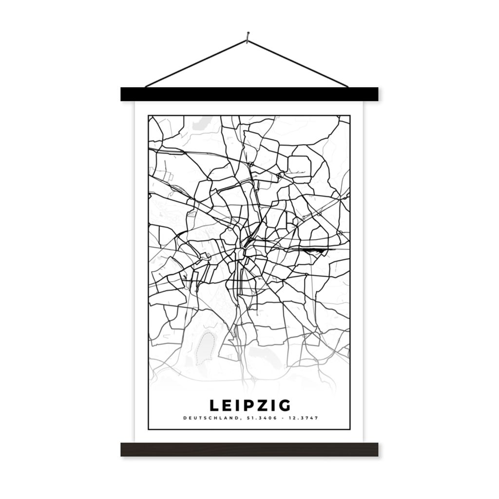 MuchoWow Textilposter Leipzig - Karte - Stadtplan 120x180 cm mit schwarzem Rahmen - Fotos