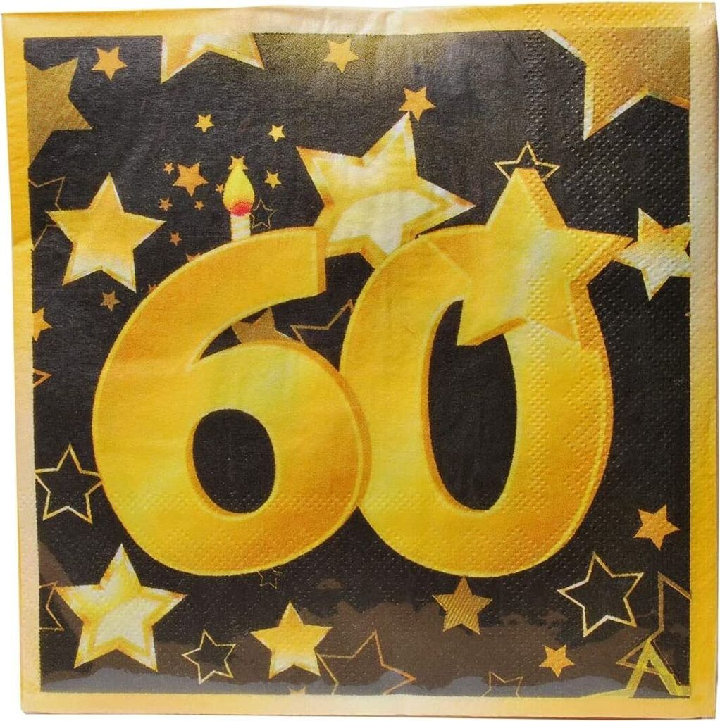 20 St. Geburtstag Papier Serviette 60 Jahre gold / schwarz Party Deko