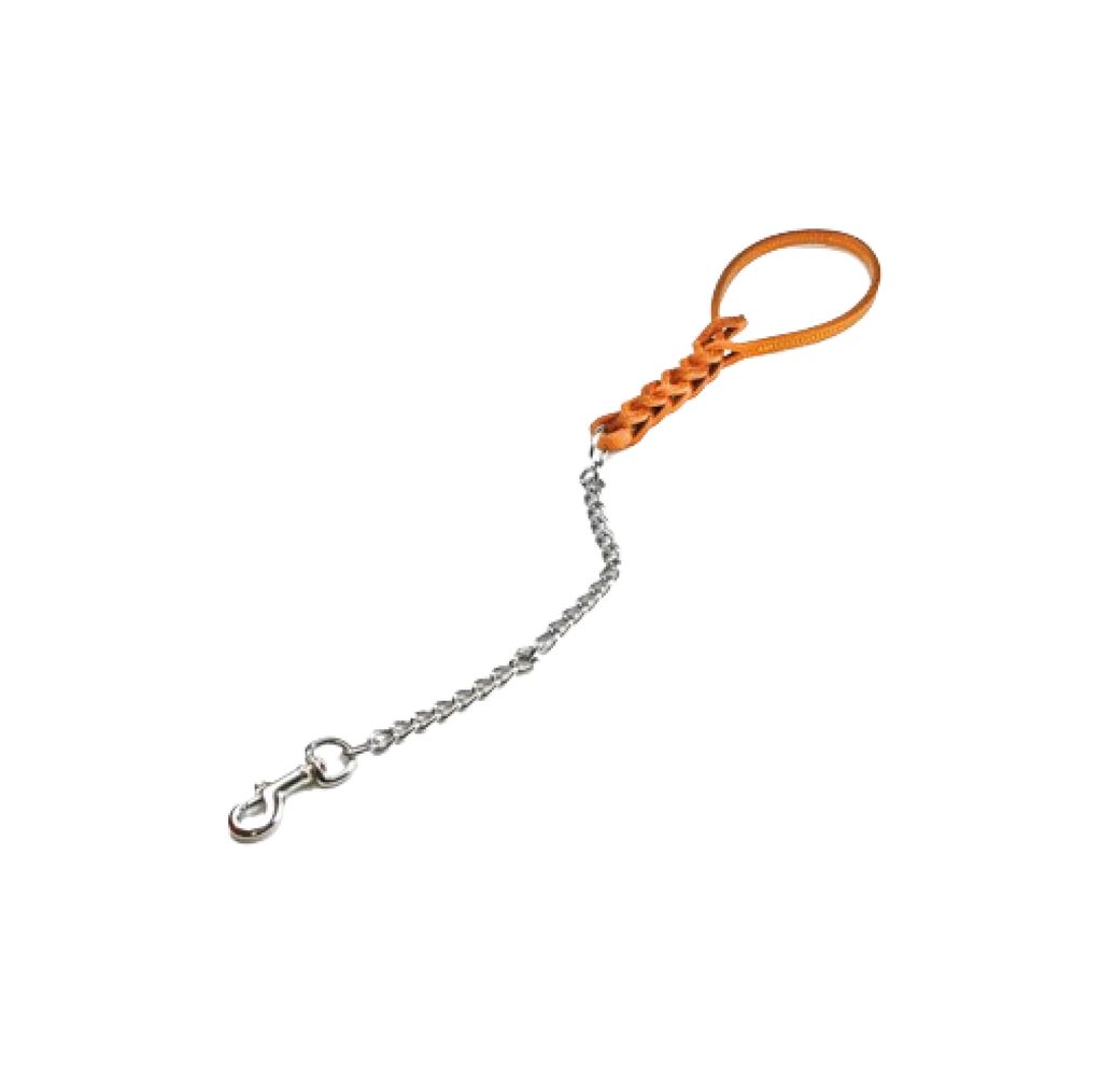 Braune geflochtene Lederleine 60 cm mit Kette, geflochtener Ledergriff, 60x5x3