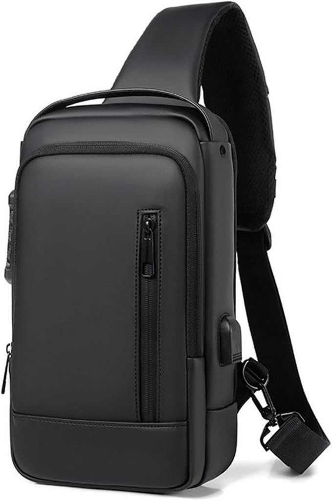 Herren-Schultertaschen - Sicherheits-Schultertaschen mit USB-Anschluss, Wasserfest, Schwarz, 20L
