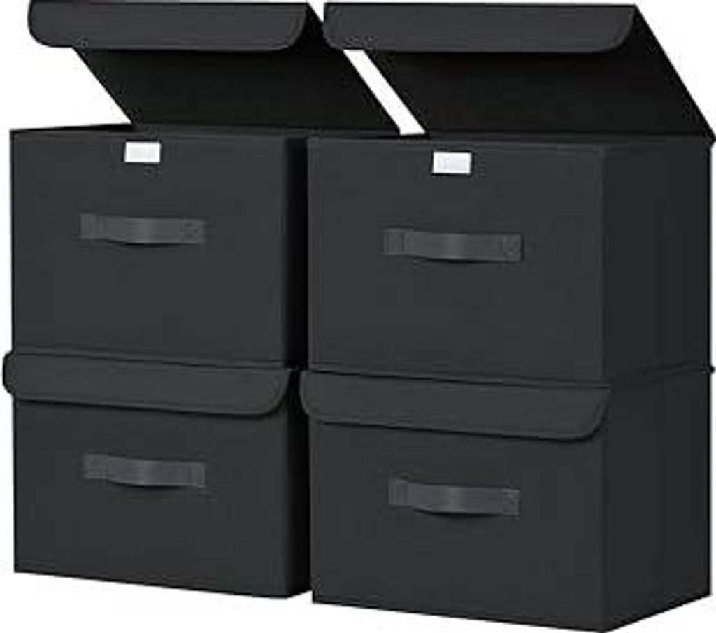 Aufbewahrungsboxen mit Deckel - 4er Set Aufbewahrungskorb Stoff Faltbare Aufbewahrungsbox mit Transparentem Sichtfenster, 38 x 25 x 25 cm Faltbox f...