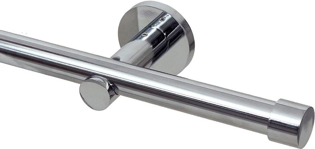Gardineum - 20 mm Gardinenstangen mit Rohr und einfacher Endkappe, modern, 1-Lauf, chrom - 100 cm