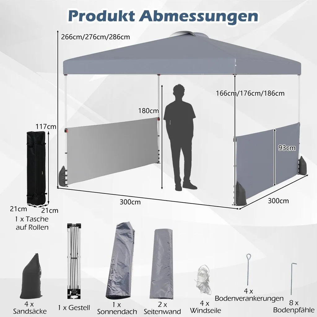 Tente de réception 3x3 m pliante grise pour jardin et stand de marché