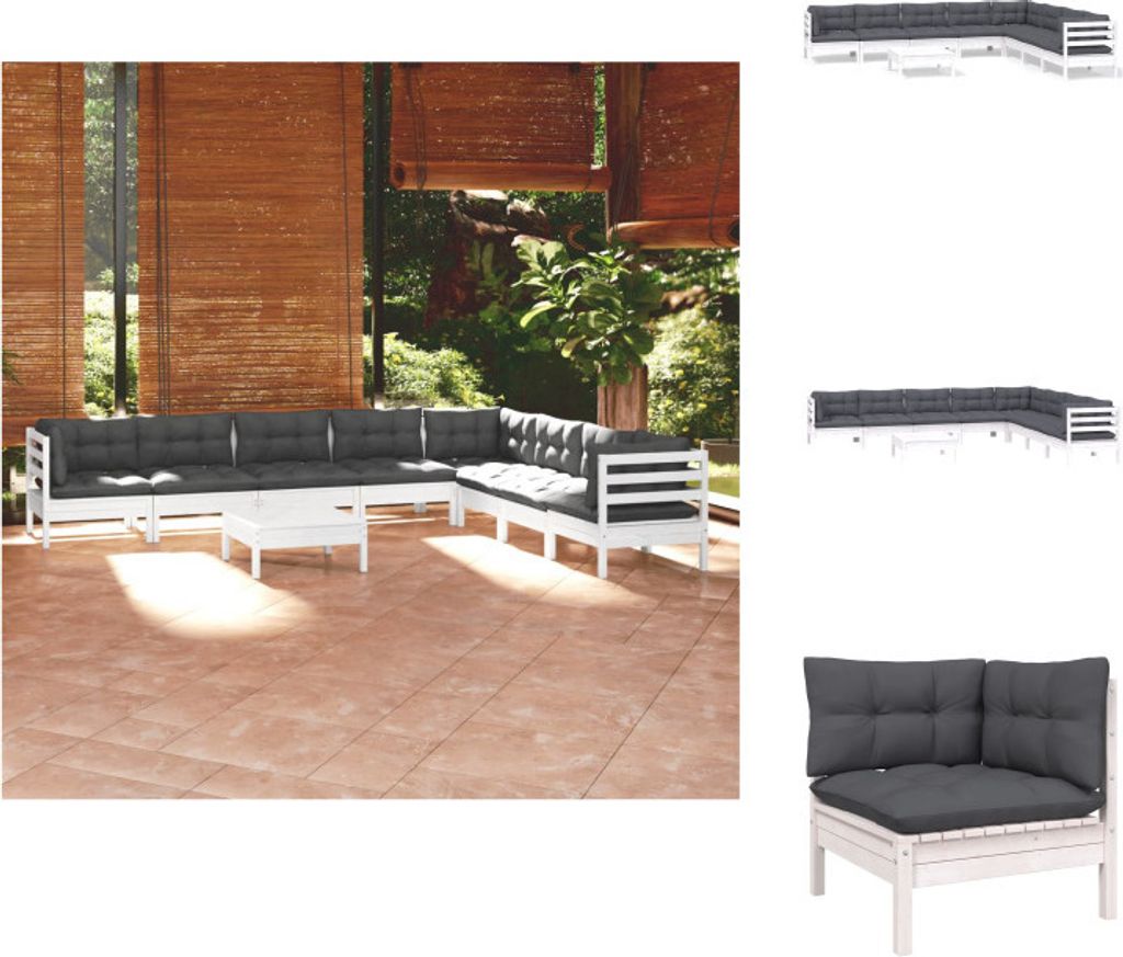 vidaXL 9-tlg. Garten-Lounge-Set mit Kissen Weiß Kiefer Produktbild 