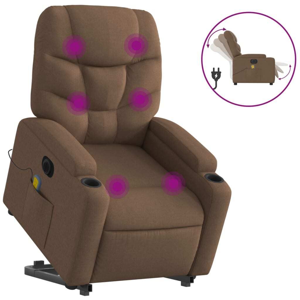 vidaXL Elektrischer Massagesessel mit Aufstehhilfe Braun Stoff