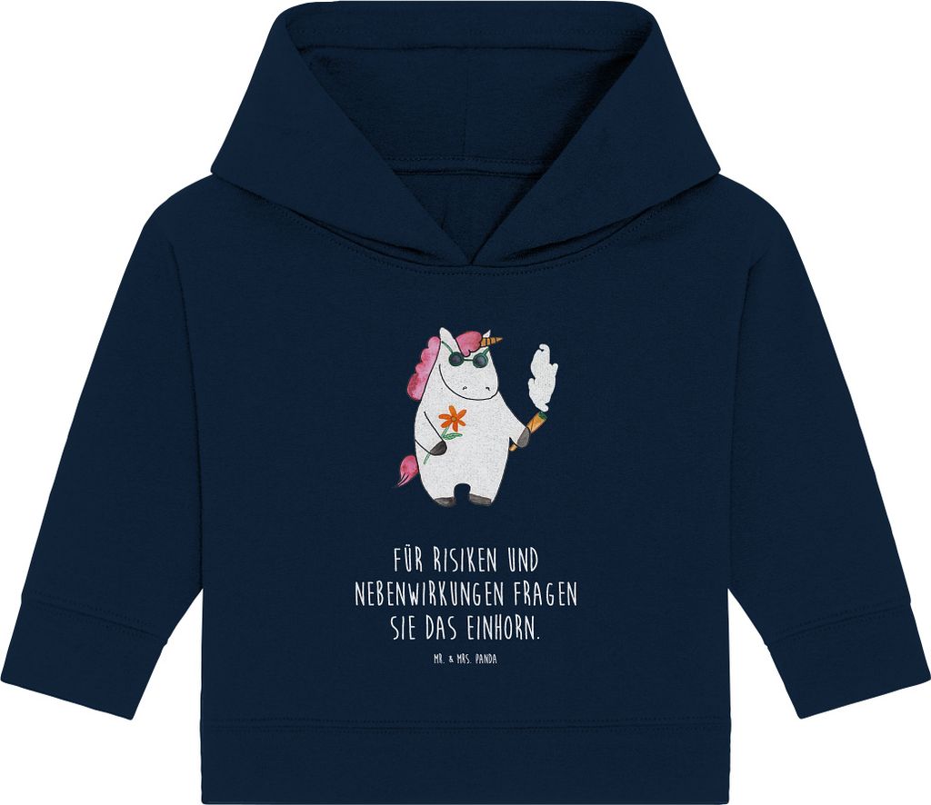 Mr. & Mrs. Panda Organic Baby Hoodie Einhorn Woodstock 12. - 18. Monat - French Navy - Geschenk, Kapuzenshirt, Einhörner, Unicorn, Kapuzensweatshi...
