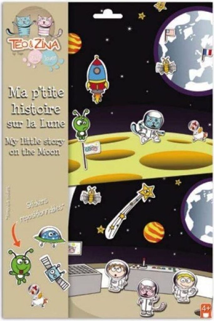 Stickeralbum 40 wiederablösbare Sticker Geschichte auf dem Mond, Papier, mehrfarbig, 21,5 x 32 x 0,5 cm