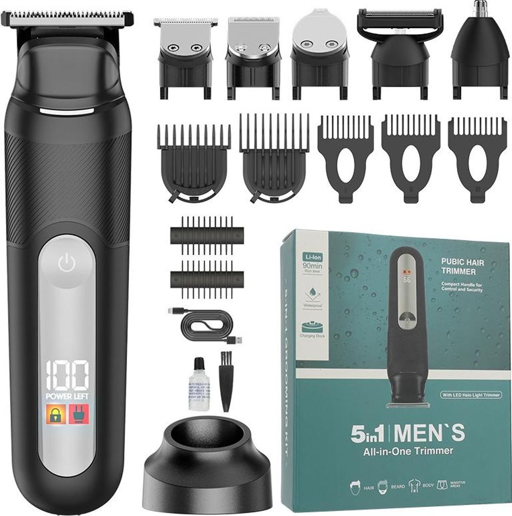 INF 5-in-1 Wiederaufladbarer Haarschneider Pflegeset mit LED & Wasserdicht Schwarz