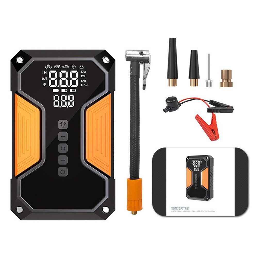 Starthilfe Powerbank 8000mAh, Mit Luftkompressor 150PSI, Für 12V Fahrzeuge bis 9.0L Benzin/6.5L Diesel, LCD-Display
