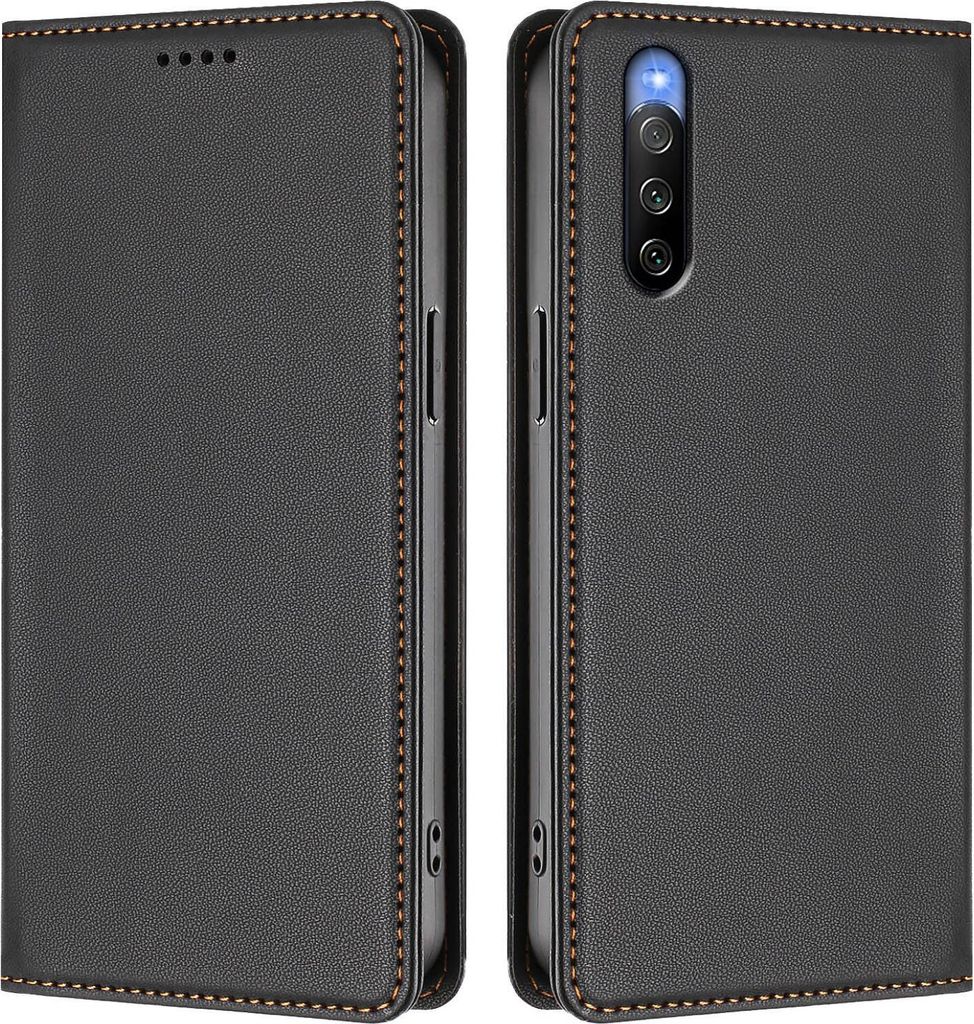 Handyhülle für Sony Xperia 10 V, Kunstleder Klapphülle Stoßfeste Magnetische Hülle mit Ständer Schwarz
