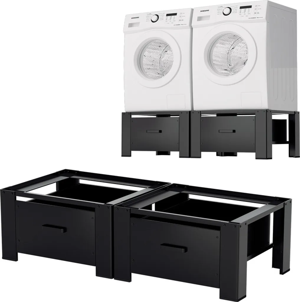 Hengda 2x Socle de Machine à Laver avec Tiroir Noir 63x55x33cm Solide