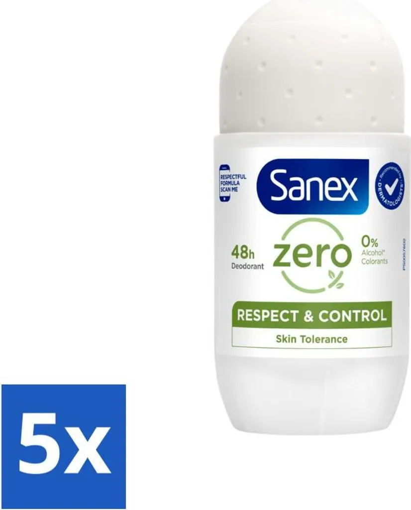 Offerta Sanex Zero% Deodorante Roll-On 50 ml - Kit 5 Pezzi Famiglia