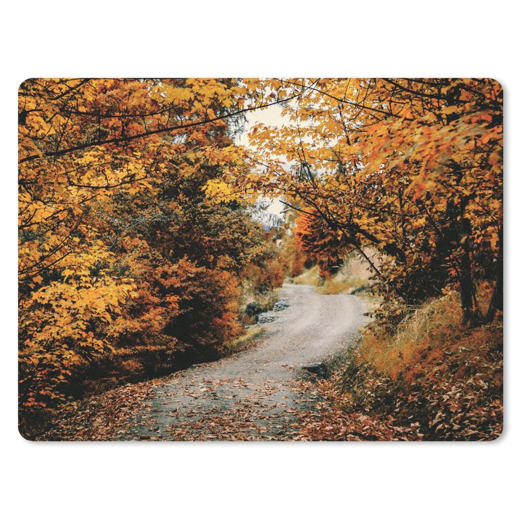 MuchoWow Mauspad Mousepad Herbstwald - Weg - Laub - Ländlich 23x19 cm - Mousepads - Maus Mat - Pad - Mausunterlage - Schreibtischunterlage - Mau...