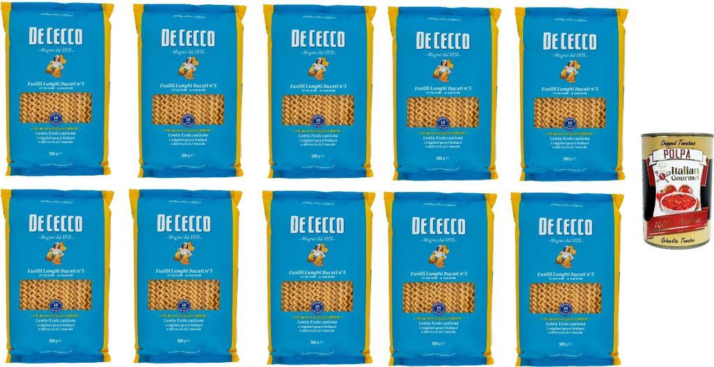 De Cecco Pasta Fusilli Lunghi Bucati n°5 100% Italienisch Nudeln 10x 500g + Italian Gourmet Polpa 400g