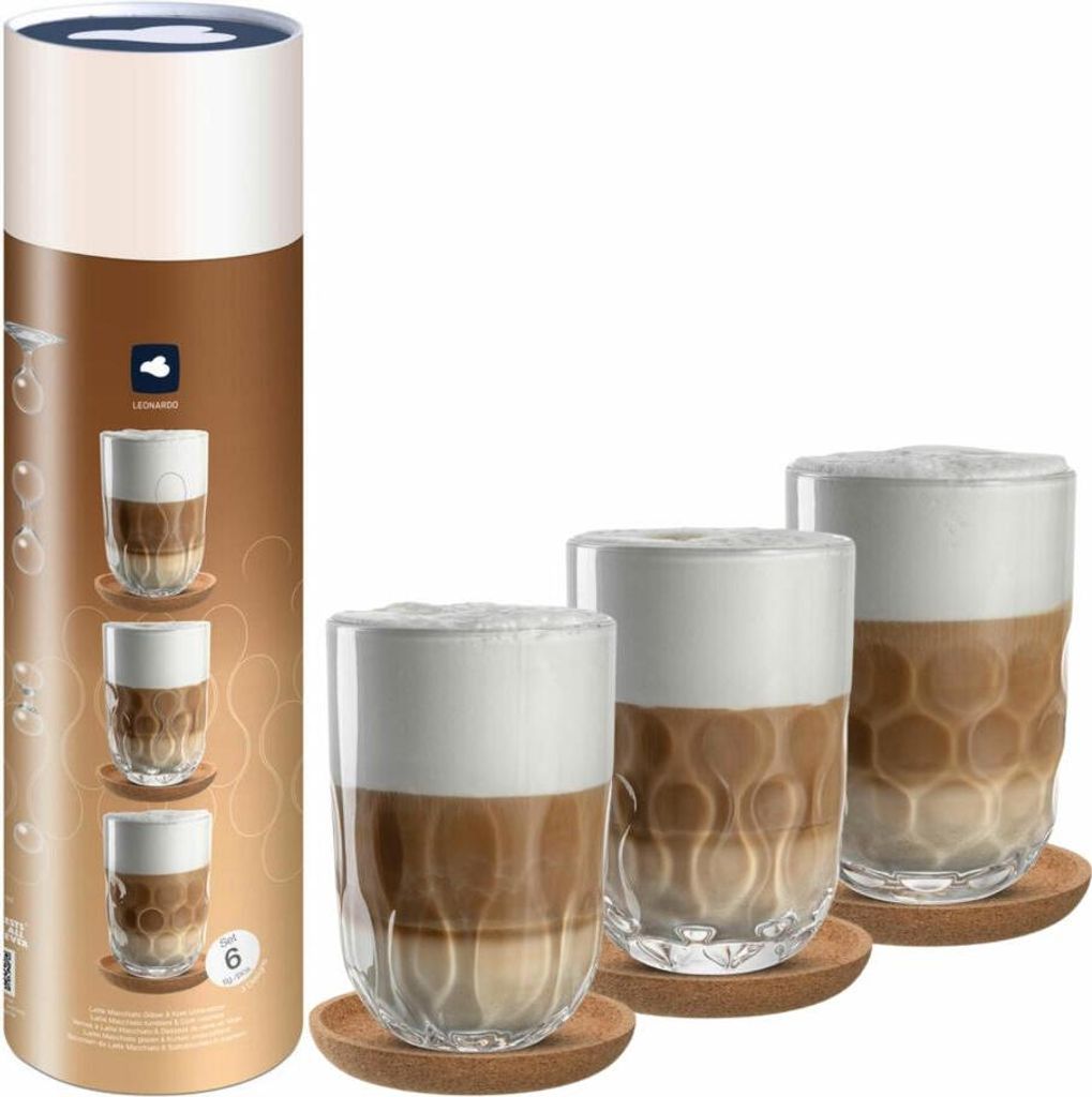 Leonardo Latte Macchiato Set GOCCE, 6-tlg., Kaffeeglas, Kaffeebecher, Glas, 390 ml, 055192