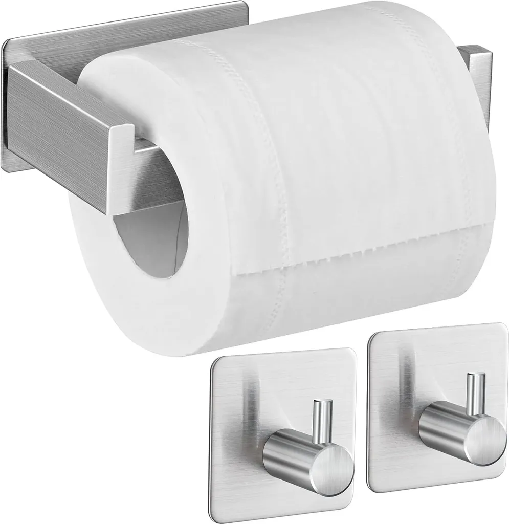 Porte Papier Toilette Mural pour Salle de Bain et Cuisine sans Vis Argent