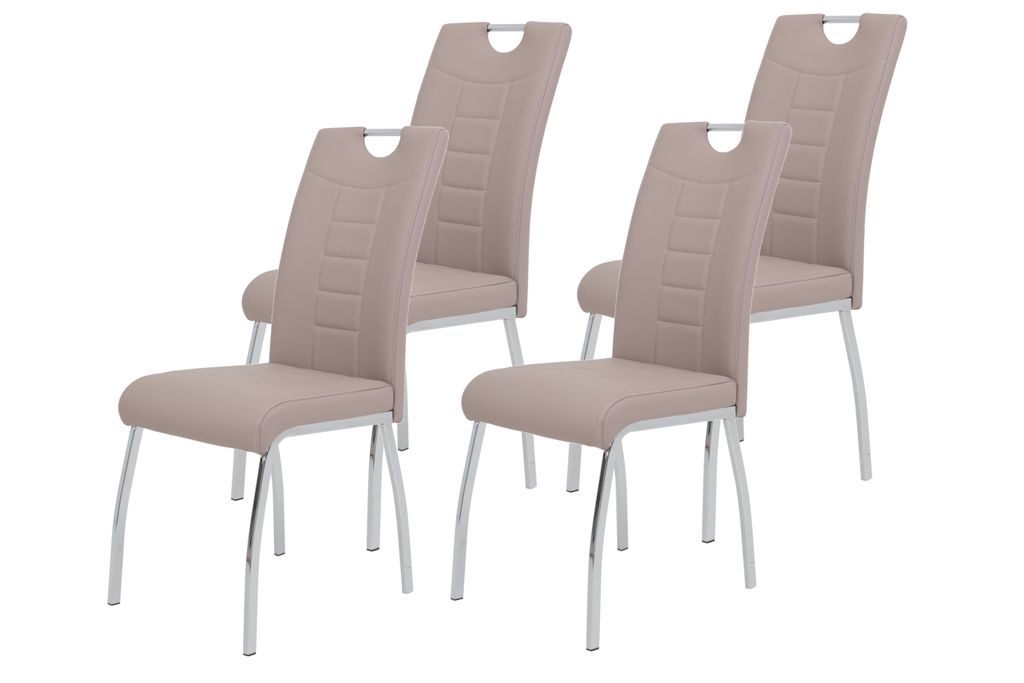 4er Set Stuhl Andrea S - Kunstleder Cappuccino - Bügelgriff und Metallgestell verchromt