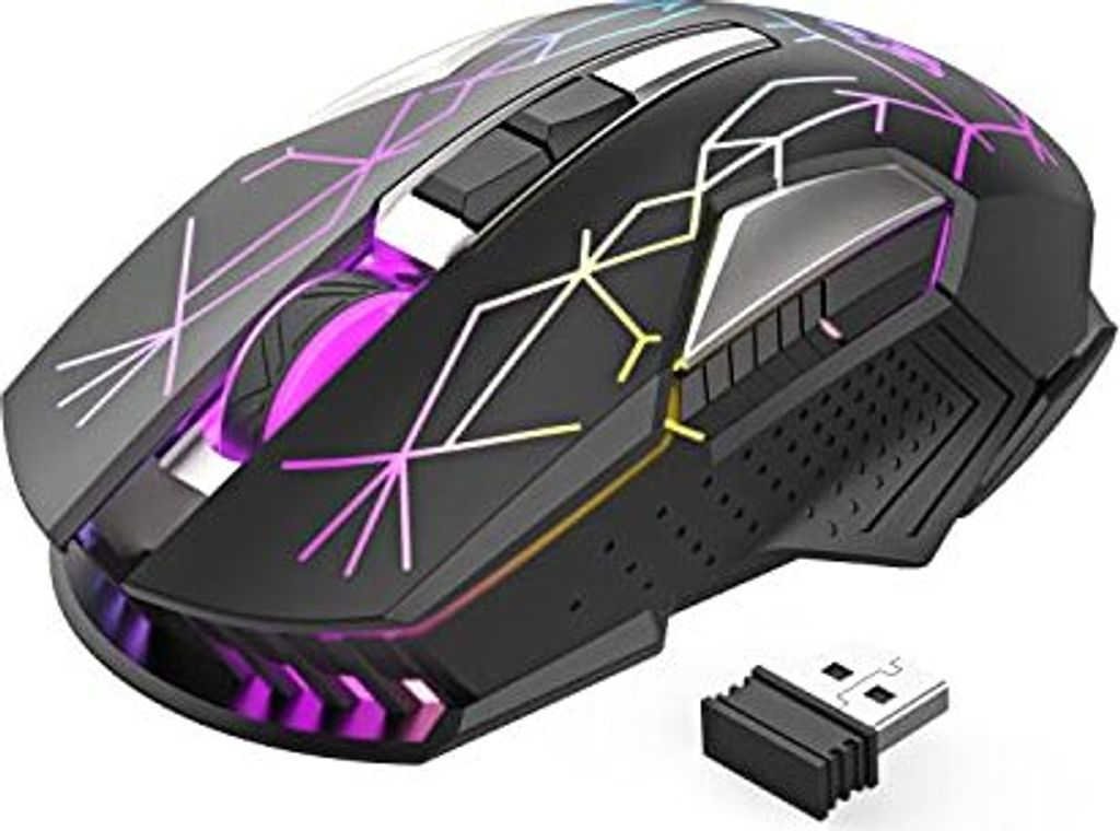 Wireless Gaming -Maus, 2400 dpi, Seitenknopf, USB -Empfänger, Atem -RGB -Beleuchtung, 7 Tasten stillklick, 2,4 GHz wiederaufladbarer Mauslaptop, PC -