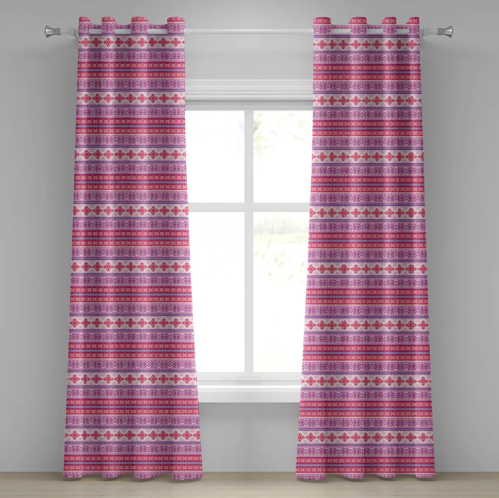 Rideau géométrique tricoté ABAKUHAUS avec motifs de flocons violets