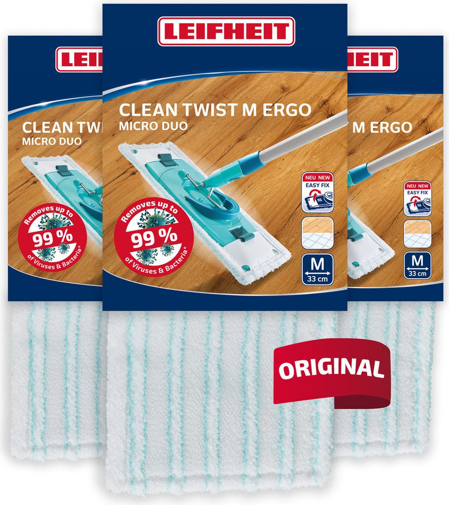 Leifheit Wischbezug Ersatz Bezug CLEAN TWIST M Ergo / POWER CLEAN M micro duo 3er Set